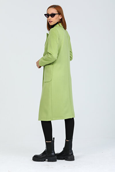 Pitti Women's Pistachio Green Black Buttoned Lined Coat 70581