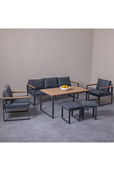 Danube Home طقم كنب خارجي من إيثين، ٧ مقاعد | أثاث حدائق ومقاعد فناء بإطار فولاذي - رمادي داكن/أسود