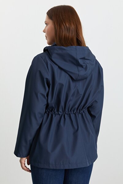 Selen Giyim Büyük Beden Beli Büzgülü Kapüşonlu Trençkot