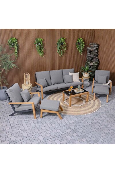 Danube Home 5-Seater Outdoor Sofa Set | Steel Frame Garden Furniture | Modern Patio Seating - Grey