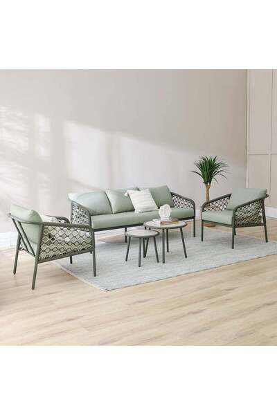 Danube Home طقم أريكة ألدرين الخارجية بخمسة مقاعد | أثاث حدائق من الفولاذ والبوليستر | مقاعد فناء عصرية