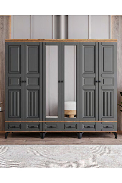 miracool Terra 6 Kapılı Dolap / %100 MDF / Antrasit