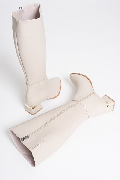 Lolita Love Shoes Γυναικείες μπότες με φερμουάρ Miami Beige Blunt Toe