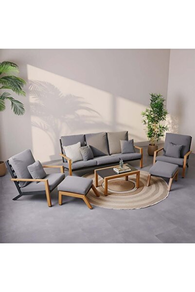 Danube Home 5-Seater Outdoor Sofa Set | Steel Frame Garden Furniture | Modern Patio Seating - Grey