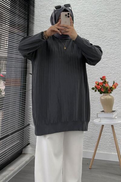 MELEK ARAZ Pulover pentru femei oversize mercerizat cu fire - afumat