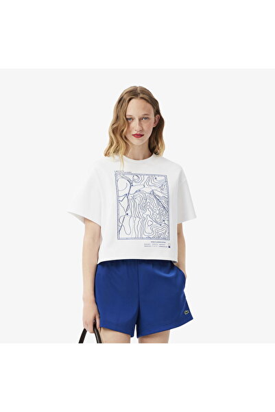 Lacoste Women's Oversize Fit Crew Neck Printed White T-Shirt