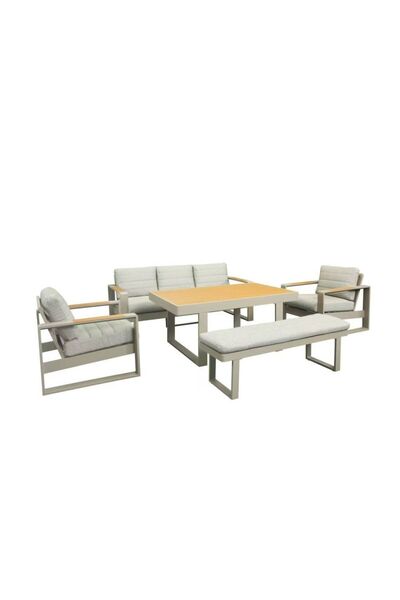 Danube Home طقم كنب خارجي مثالي لسبعة مقاعد | أثاث حدائق من الألومنيوم | مقاعد فناء عصرية - كاكي/رمادي
