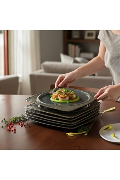 İREA PORSELEN Livelli Maar 25 cm Porselen Kare Servis Tabağı 6 Adet