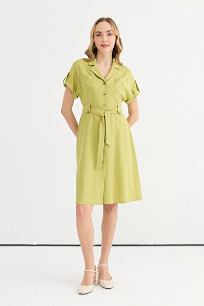 Selen Giyim Küçük Erkek Yaka Önü Düğmeli Keten Elbise