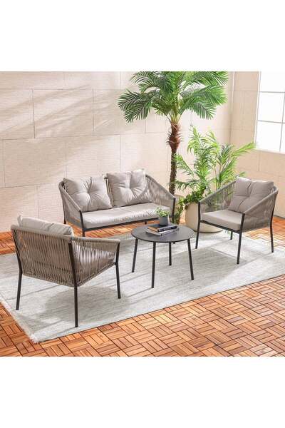 Danube Home طقم كنب خارجي ماجيستيك بأربعة مقاعد | أثاث حدائق بإطار فولاذي | م...