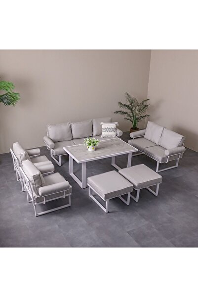 Danube Home طقم أريكة كلارك الخارجية بتسعة مقاعد | أثاث حدائق بإطار فولاذي | مقاعد فناء عصرية