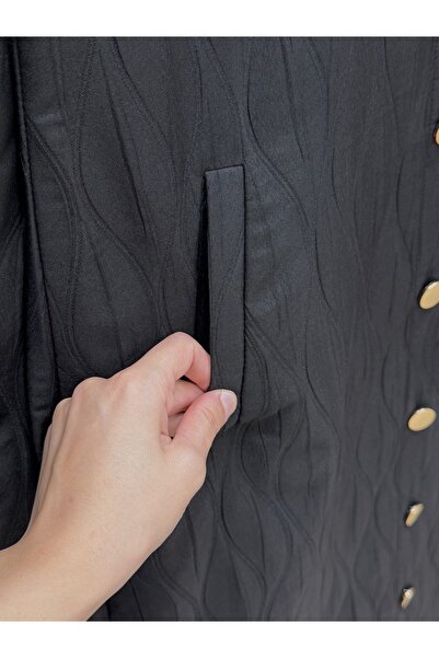 BENAHOLL Celedra Kapşonlu Kapitona Zincir Detaylı Tam Boy Trenç-ZŞ6010 Siyah