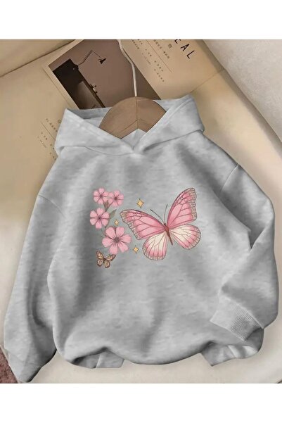 herkesemoda سترة بغطاء للرأس مزينة بطباعة الفراشات والزهور مع بطانة من الصوف ...