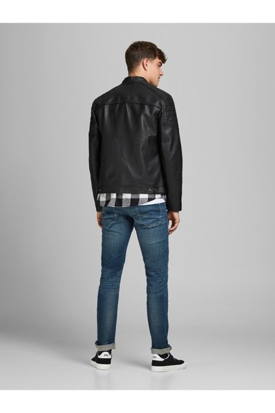 Jack & Jones Jjewarner Jacket Noos Siyah Erkek Deri Ceket Eskitme Taşlanmış