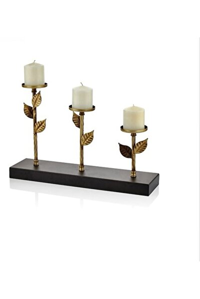 zepce design 3'lü Dikdörtgen Yapraklı Bronz Mumluk