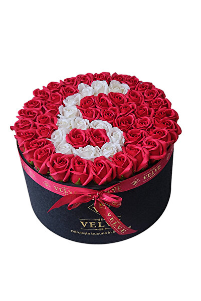 velve Aranjament Floral Etern personalizat cu cifra 6, in cutie rotunda neagr...