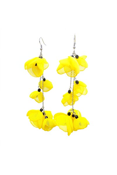 Corizmi Cercei foarte lungi cu flori din voal, 11 cm, oțel inoxidabil, handma...