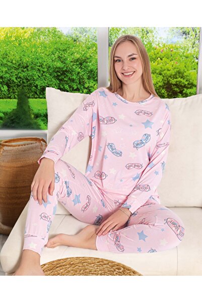 Aydoğan Σετ πιτζάμες Napoli με μοτίβο ροζ αστέρια της σειράς Pure με μακρύ μανίκι