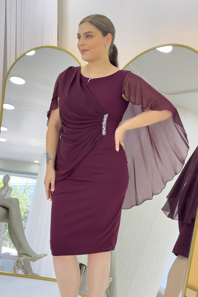 the ZKS Women's Plus Size Midi Length Chiffon Cape Evening Dress Navy Blue, Burgundy, Saks, Black