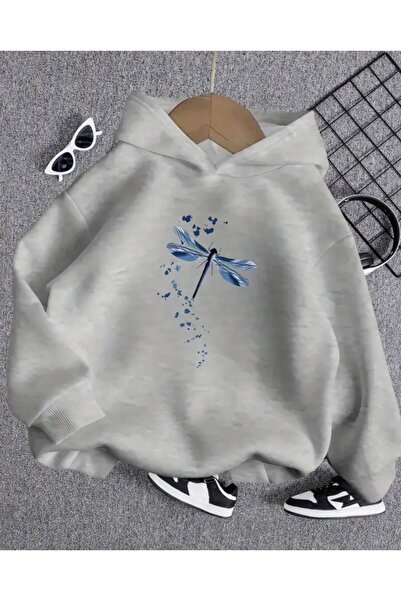 herkesemoda Dragonfli Print Detaljna majica sa kapuljačom od flisa