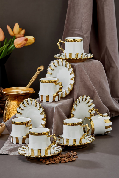 Le Paon 6’lı 90 ml Altın Detaylı Porselen Kahve Fincan Takımı – Şık ve Hediyelik