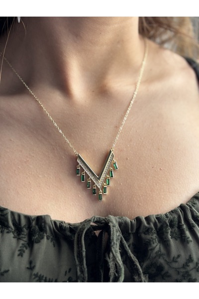 lotusbybuket قلادة متدلية من الذهب والزركونيوم الأخضر الزمردي الفاخر من الفولاذ