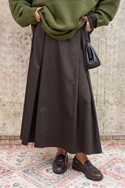KÜÇÜĞÜM BUTİK Brown Pleated Gabardine Skirt