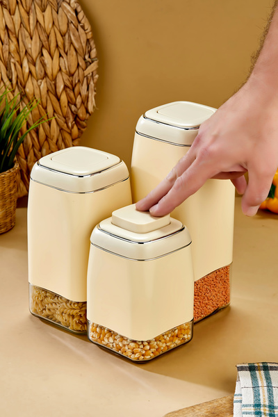 Le Paon 3’lü Tuşlu Vakumlu Kavanoz Seti 1800 ml – 1500 ml – 1300 ml Hava Geçi...