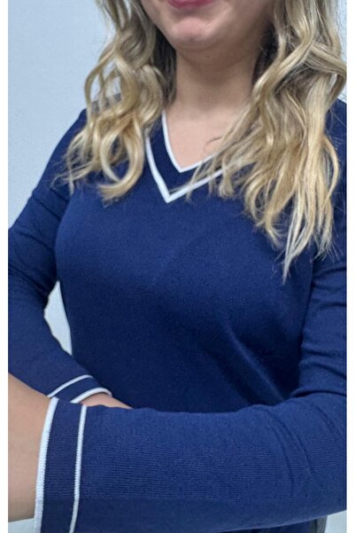 QYA Clothing Pulover cu mânecă lungă, cu decolteu în V, din fire rece