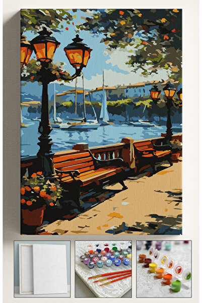 Sulepas Sayılarla Boyama Seti Numaralı Tuval Fırça Boya 40x50 Cm Sahilde Bank