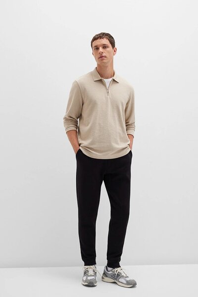 Mavi Ανδρικό μπλουζάκι με μισό φερμουάρ μακρυμάνικο μπεζ 0613045-70039