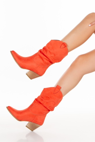BERFONA Tokyo Orange Calf Suede 6 cm Heel Dallas Boots Bottie