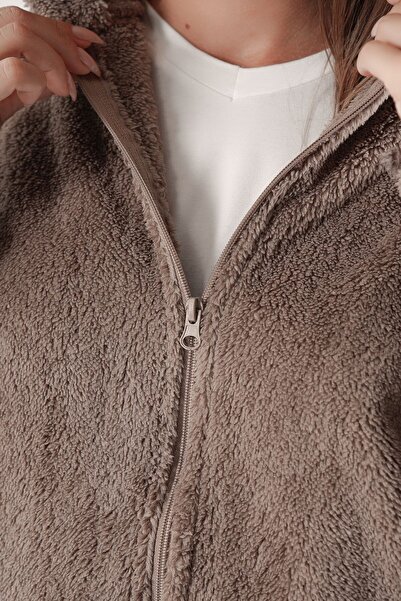 Azıcık Akıllı Dámská plyšová bunda Welsoft s kapucí na zip a kapsami 22KCKTERES