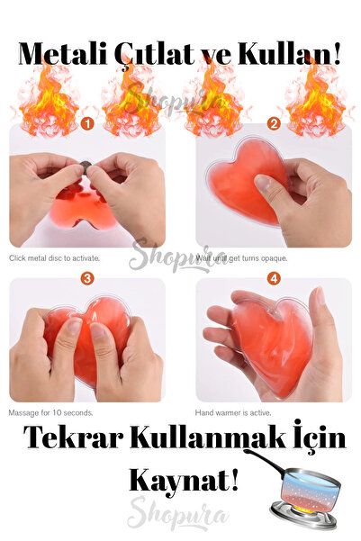 Shopura 1 Adet Kırmızı Kalpli El Isıtıcısı Sihirli Jel Isıtıcı, Isınmatik, Cep Sobası,Kamp El Isıtıcısı