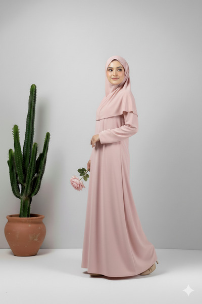 Defkay Tek parça boydan giyilmeli başörtülü kadın namaz elbisesi