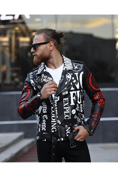 AGA Erkek Baskılı Suni Deri Ceket