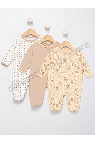 Alihan %100 Pamuk 3'lü Unisex Patikli Bebek Tulum