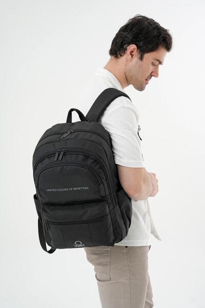 Benetton Black Unisex School Backpack 21056
