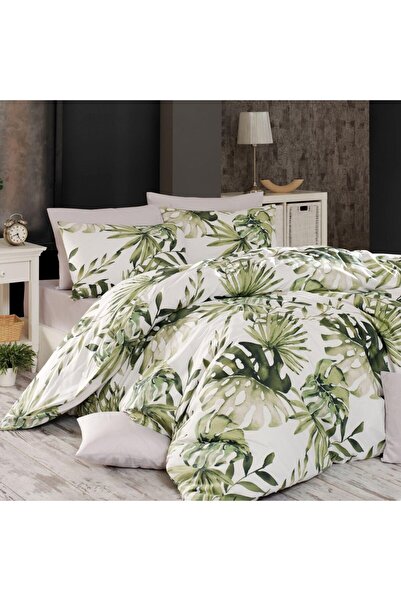 Caressa Lenjerie de pat bumbac satinat, Botanic, 2 persoane, verde, set 4 piese