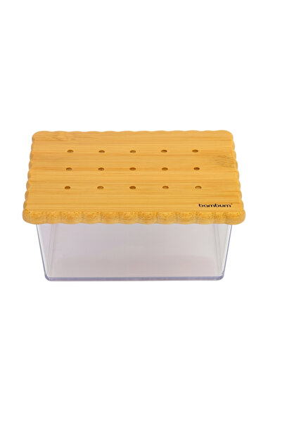 Bambum Biscuit Bamboo Lid Plastic Food Storage Container, Medium Size Kitchen Organizer