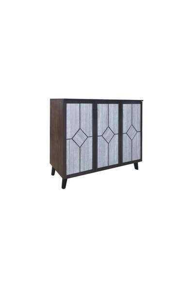 BAITY 2 Wooden Shoe Cabinet - 3 Doors, 4 Shelves, Brown and Gray