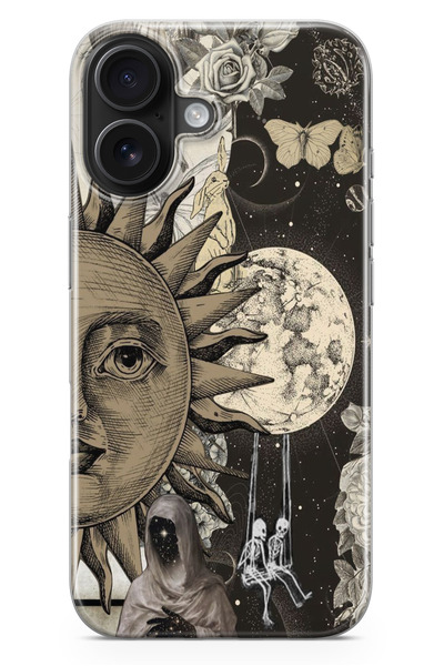 moonset Iphone 17 Uyumlu Ay ve Güneş Tasarımlı Baskılı Şeffaf Telefon Kılıfı