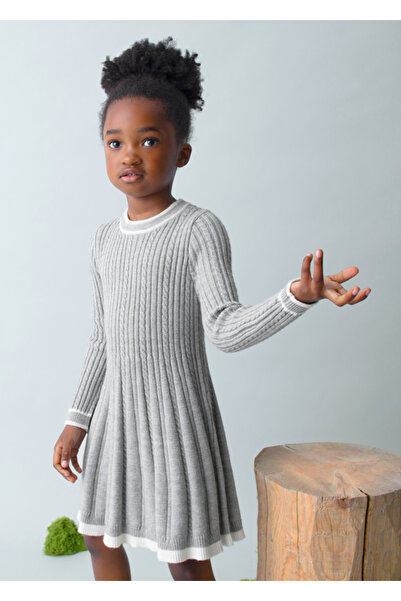MAYORAL Girl's Grey Knitted Long Sleeve Dress (4-10 Years) – Stretchy, Soft, O-Neck