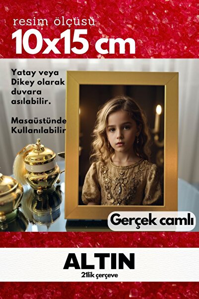 AtlasSG Real Glass 21cm Flat 10 X 15 Gold Photo Picture Frame Standing Backbo...