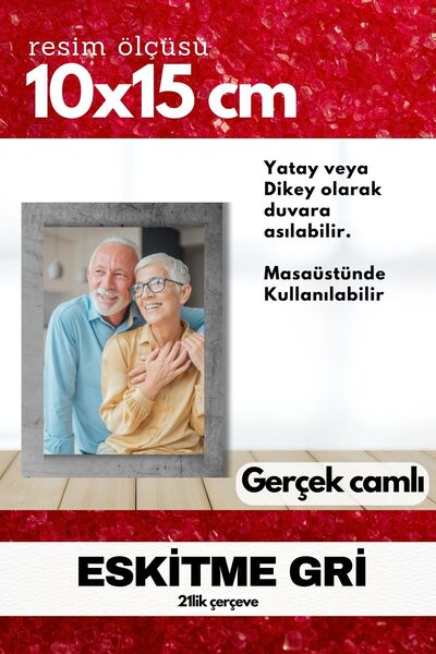 AtlasSG GERÇEK CAMLI 21lik düz 10 x 15 Gri Fotoğraf Resim Çerçevesi Ayaklı ar...