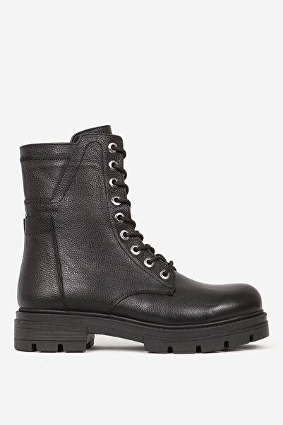 Dericlub حذاء نسائي يومي برباط ونعل سميك وسحاب من الجلد الطبيعي BR 66286 أسود