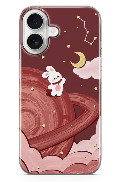 moonset Iphone 17 Uyumlu Sevimli Tavşan Tasarımlı Baskılı Şeffaf Telefon Kılıfı