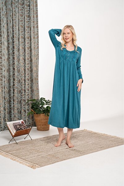 Lohusa Homewear Cămașă de noapte pentru femei, cu detaliu din dantelă, de iarnă, mărime mare (mărime mare), lungime întreagă