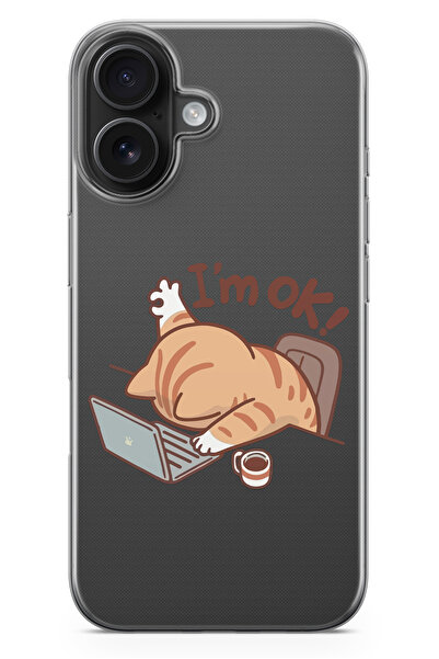 moonset Iphone 17 Uyumlu Sevimli Kedi Tasarımlı Baskılı Şeffaf Telefon Kılıfı