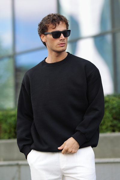 aziso Erkek Bol Kesim İçi Yumuşacık Bisiklet Yaka Sweatshirt